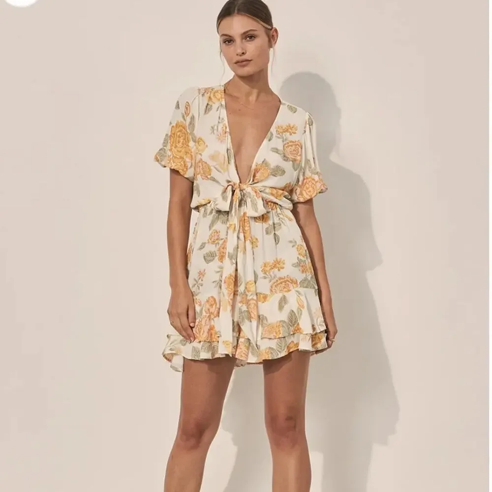 Kivari Blake‎ Tie Front Floral Mini Dress Sz 6